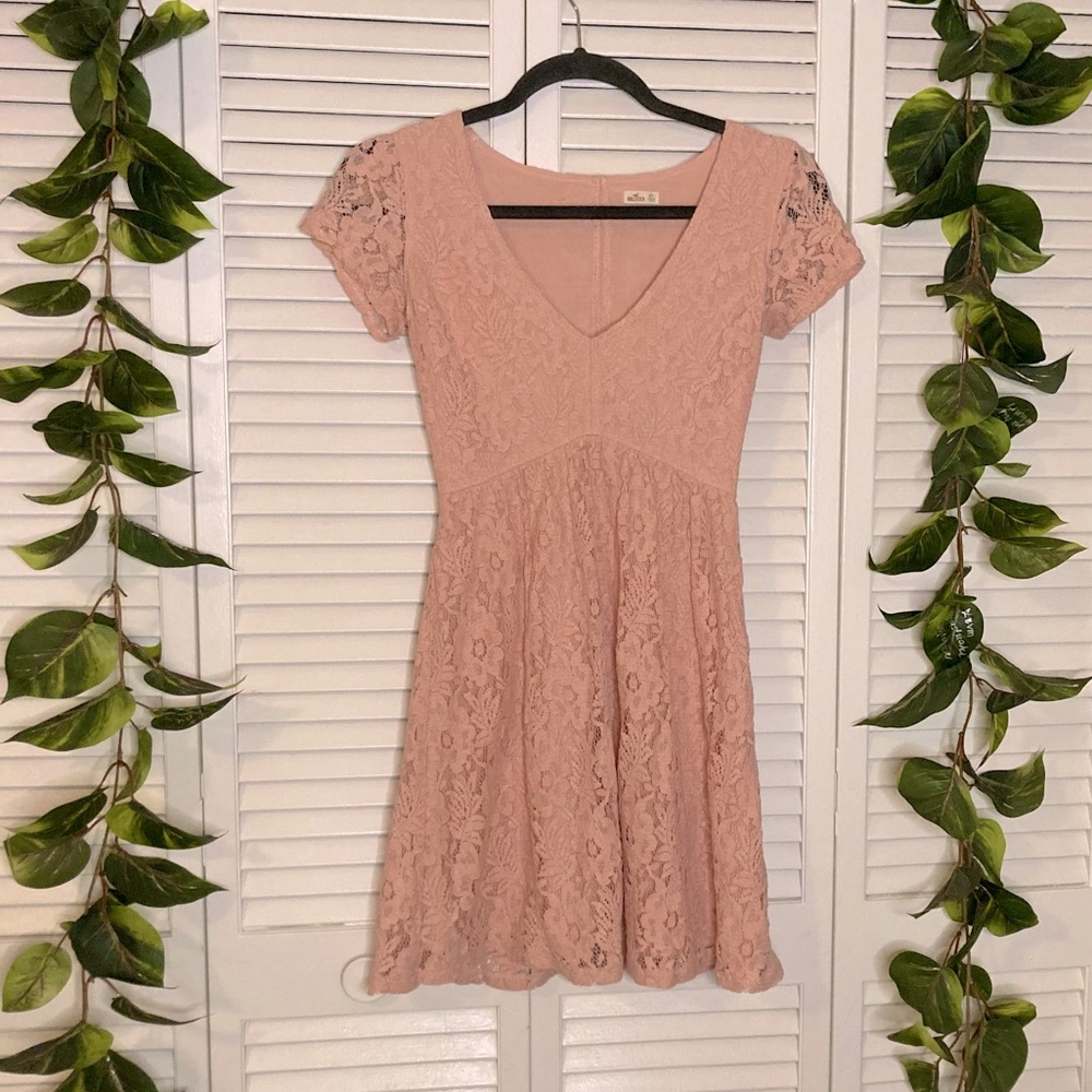 Pink Floral Lace Hollister V Neck Mini Dress Size 00